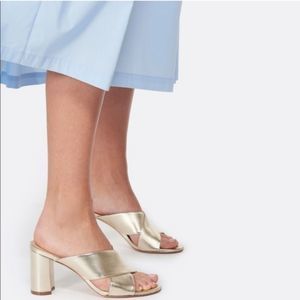 STUART WEITZMAN Gold leather metallic heeled mules